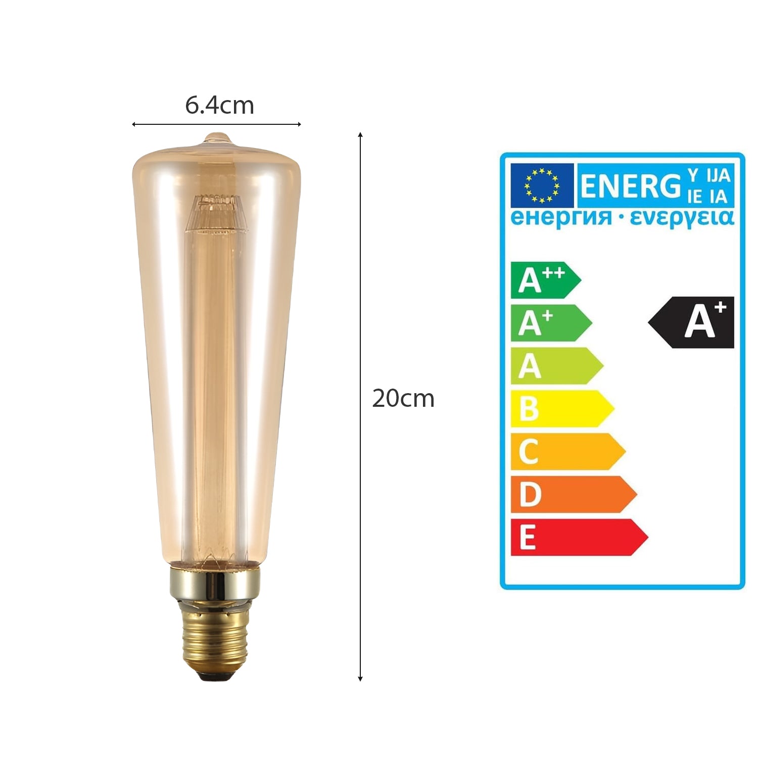 Vintage E27 Edison Screw 3W Filament Bulb Warm White 2000K Amber Glass-Size