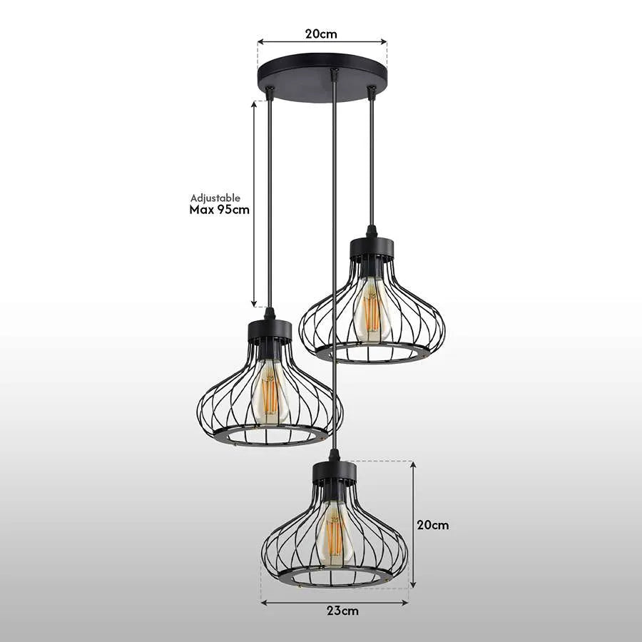 Vintage Island Black Cage 3 Light Pendant