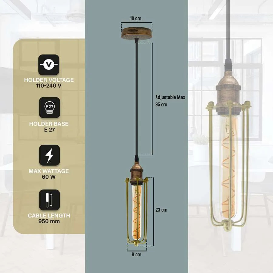 E27 95cm cable 10cm ceiling base long bulb guard wire cage ceiling pendant light