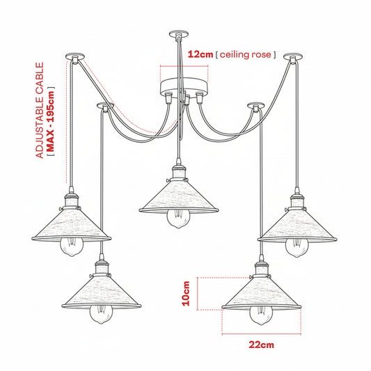 Câble réglable pendentif 5 lumières E27 avec lumière swag ~ 5126