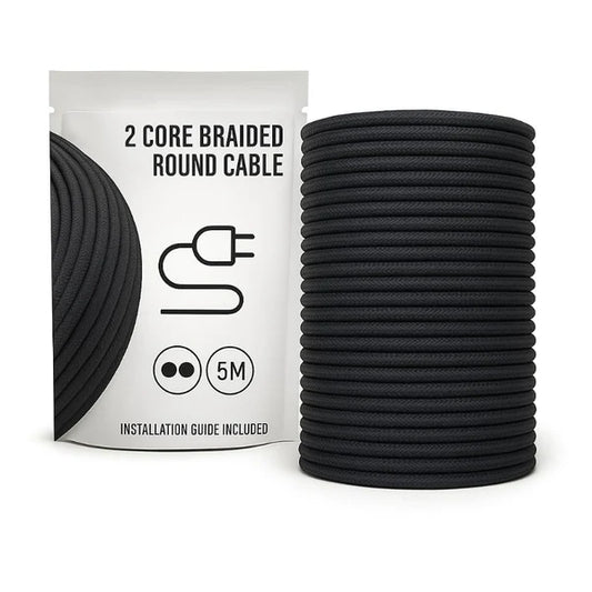 LEDSone Câble textile Noir Carbone brillant rond tissu 2 cœurs flexible 1m/5m/10m ~1798