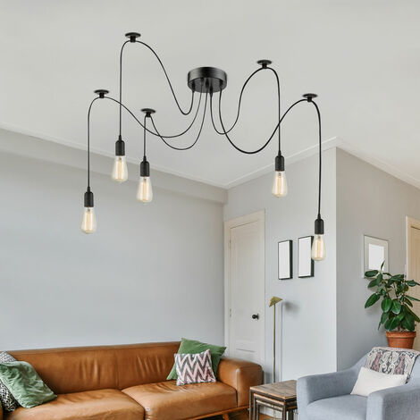Suspension Araignée Noire Industrielle Câble Caoutchouc E27