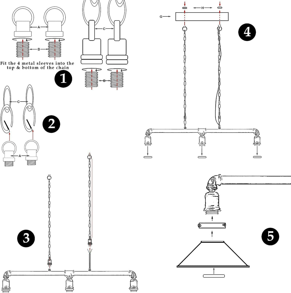 Suspension Craft III en noir, à 3 lampes