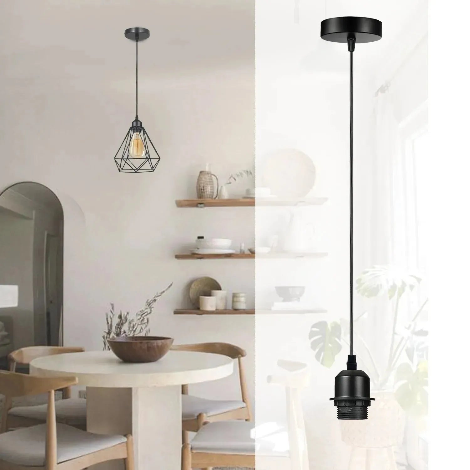 Suspension E27 noire avec câble pour luminaire vintage