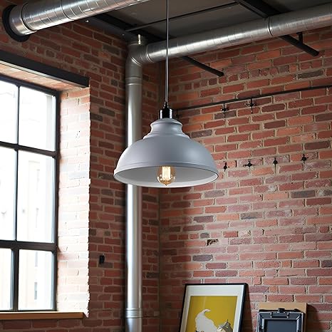 Suspension industrielle vintage en métal Gris