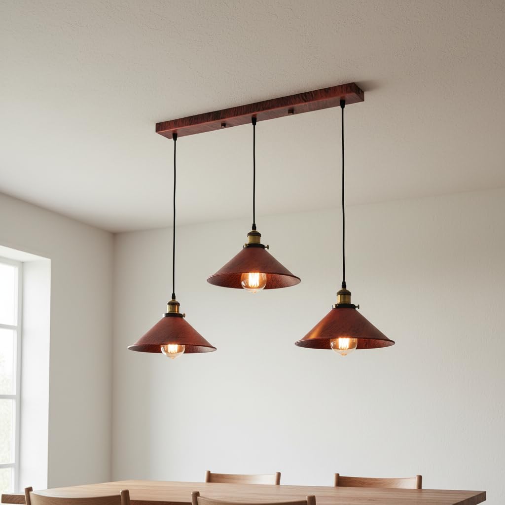 Suspension Luminaire 3 E27 Luminaires en Métal Fer , Lustre Abat-jour Vintage Industrial Plafonnier Cuisine Salle à Manger Chambre