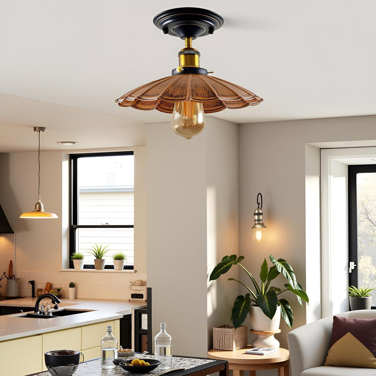Suspension Luminaire Fleur Sculptée en Métal