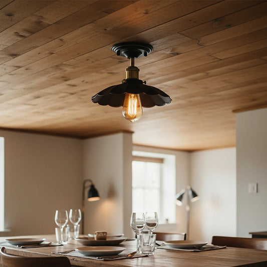 Suspension Luminaire Fleur Sculptée en Métal noire