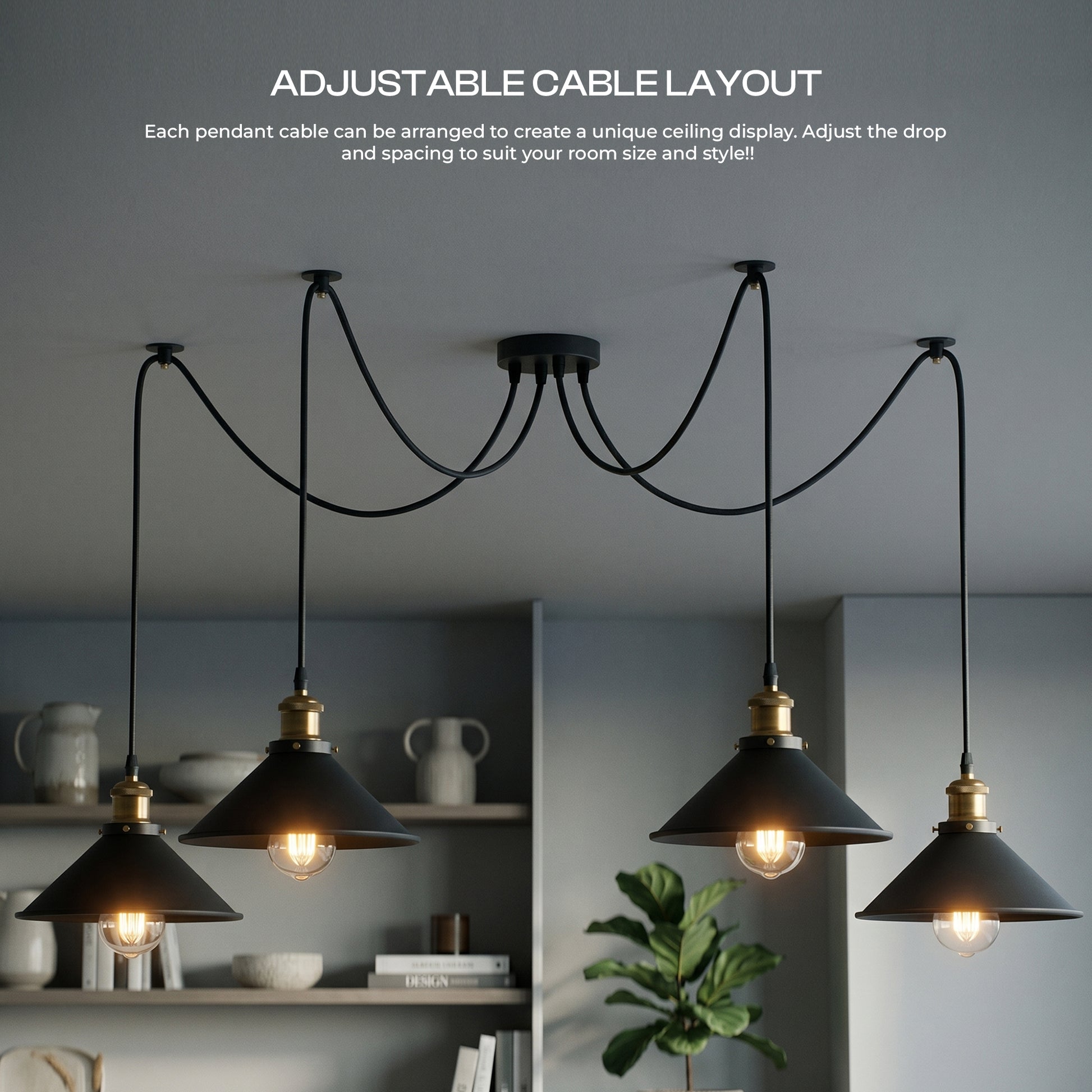 Suspension araignée 4 ampoules noire – luminaire vintage