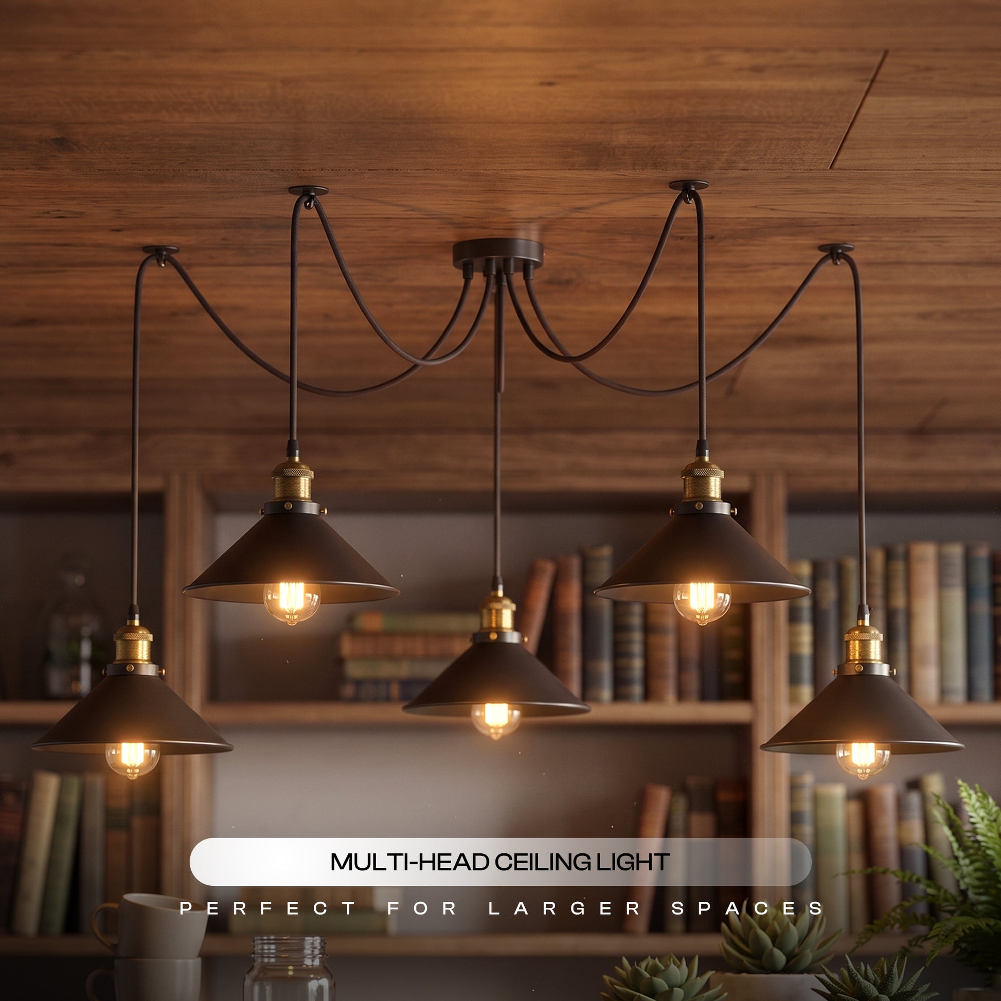 Suspension araignée 5 ampoules noire – lustre industriel
