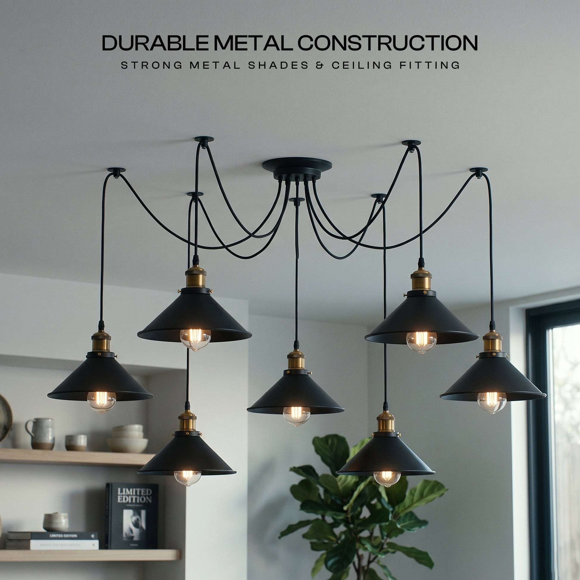 Suspension araignée 7 ampoules noire – luminaire décoratif