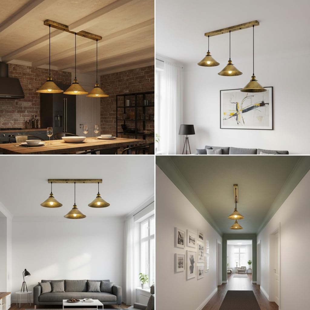 Suspension en fer forgé à 3 lampes, style industriel, luminaire suspendu, éclairage moderne, lampe de salle à