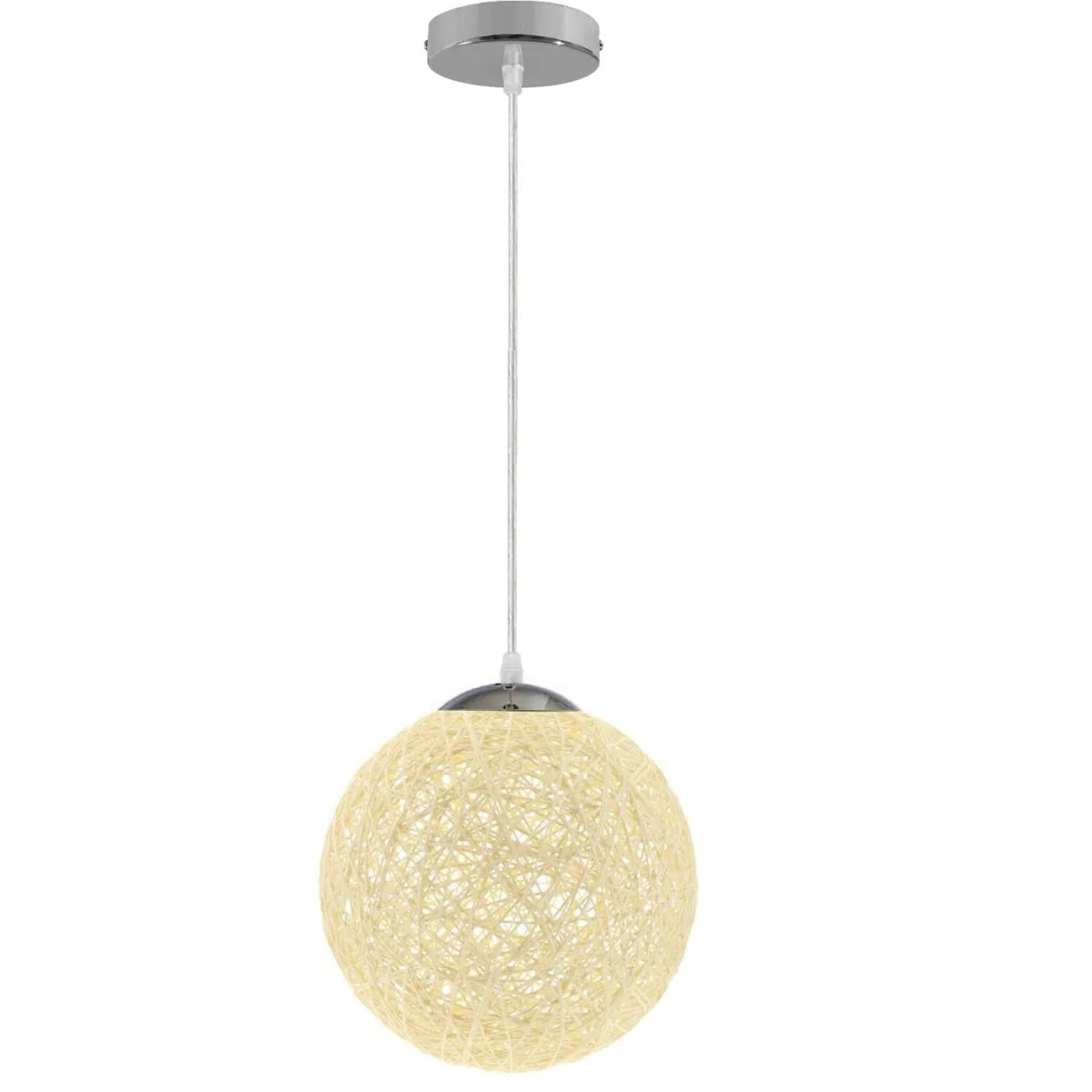 Suspension en rotin blanc style globe, avec douille E27