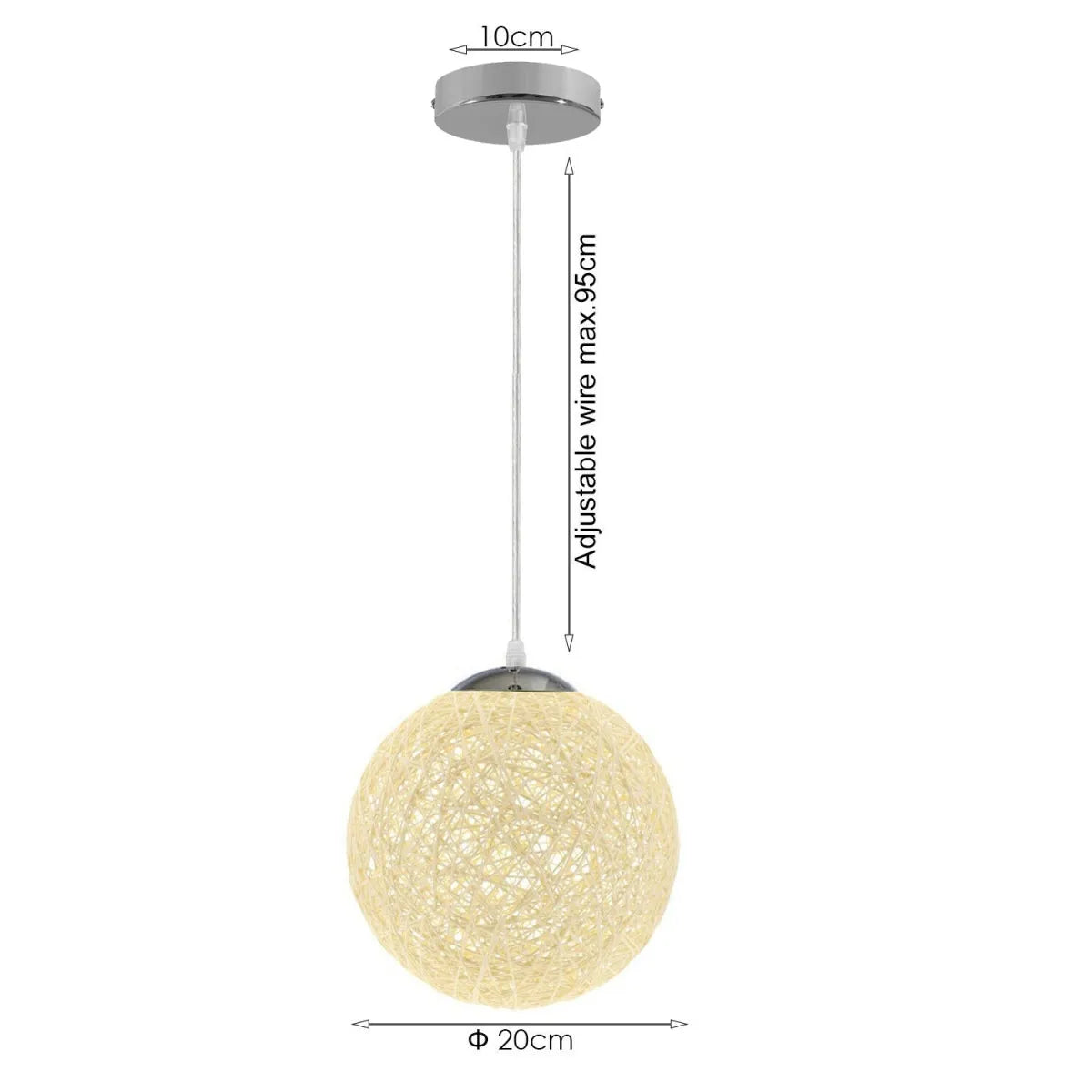 Suspension en rotin blanc style globe – douille E27