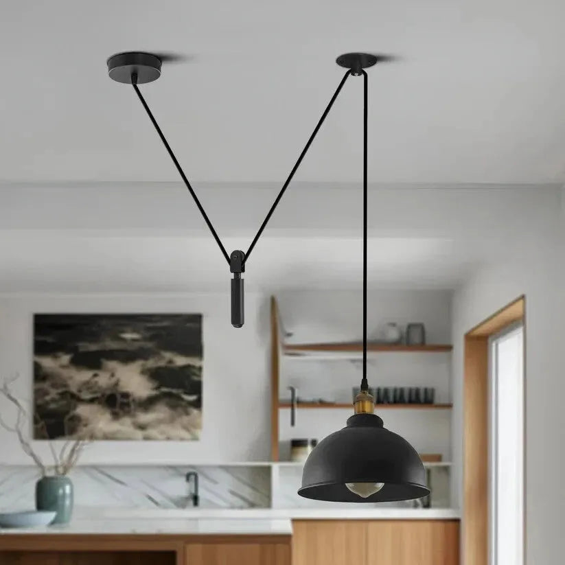 Suspension industrielle 1 tête allumée ambiance salon
