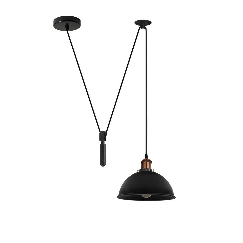 Suspension industrielle 1 tête noire allumée ambiance salon