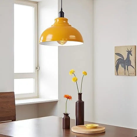 Suspension industrielle vintage en metal jaune E27 LEDSone