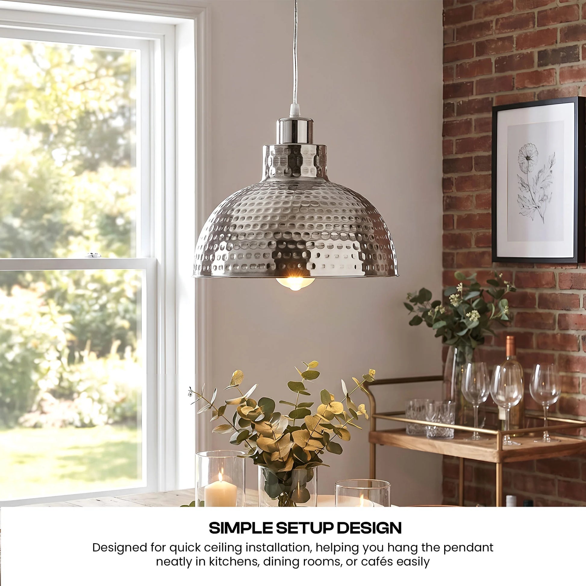 Suspension industrielle vintage métal martelé finition nickel satiné E27