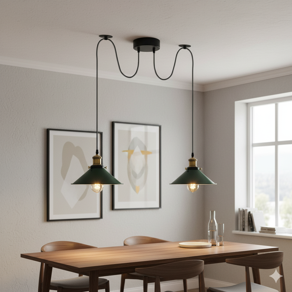 Suspension luminaire industrielle 2 voies E27 - vue d'ensemble