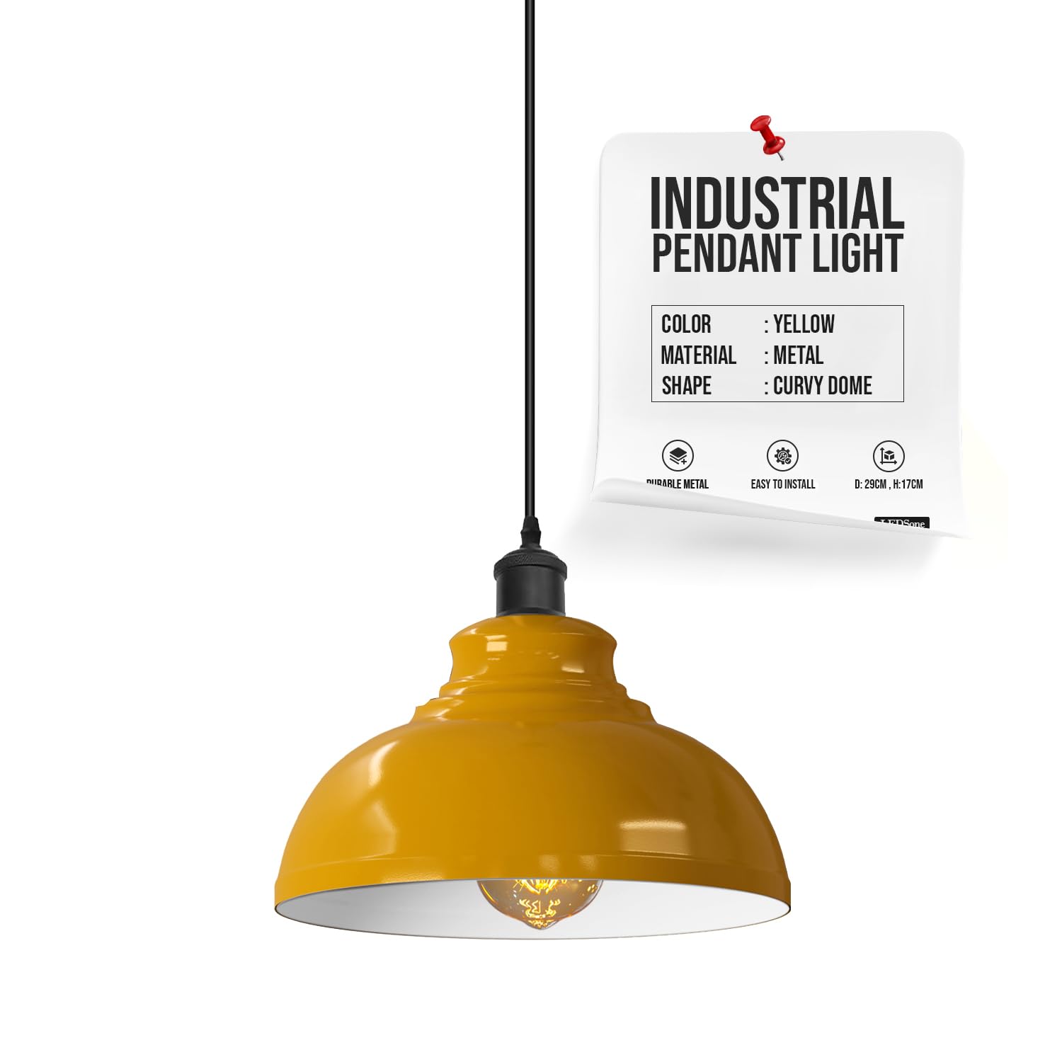 Suspension metal jaune style industriel vintage
