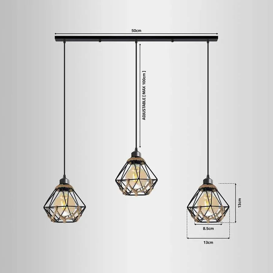 Suspension trois lumières avec câbles réglables
