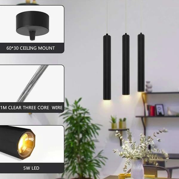 Suspension tubulaire aluminium noir cuisine vue principale