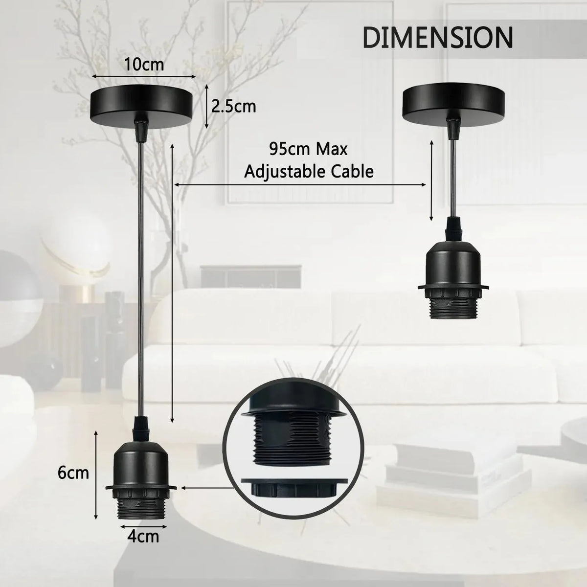 Suspensions noires E27 pour cuisine industrielle