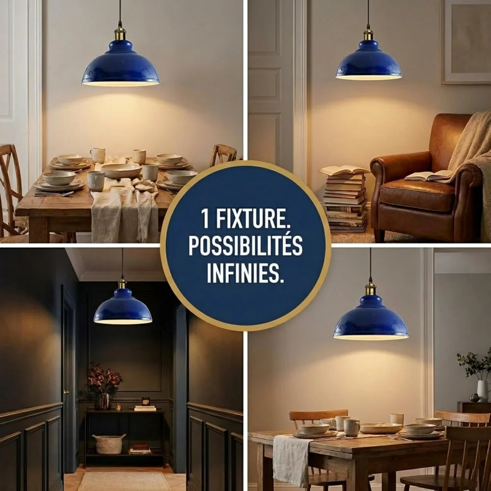 Suspensions vintage industrielles au-dessus d'une table