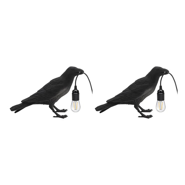 lampe de table corbeau noir, lampe décorative corbeau noir résine, lampe de table style nordique corbeau