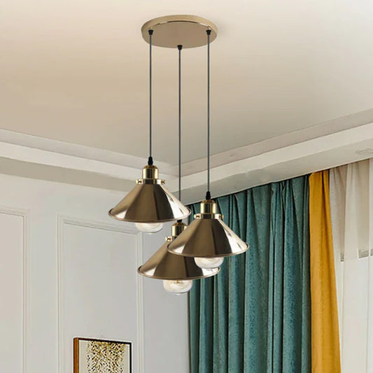 Moderne industriel français or suspendu plafond pendentif lumière métal cône forme éclairage intérieur pour chambre à coucher, cuisine, salon ~ 1171