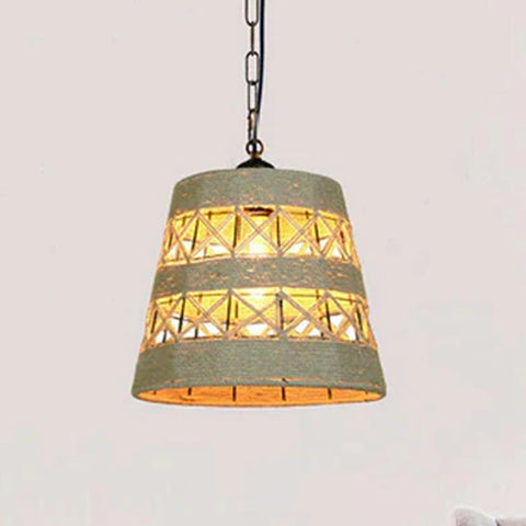 Lampe suspendue au plafond en forme de tambour, corde de chanvre, abat-jour E27 ~ 1534