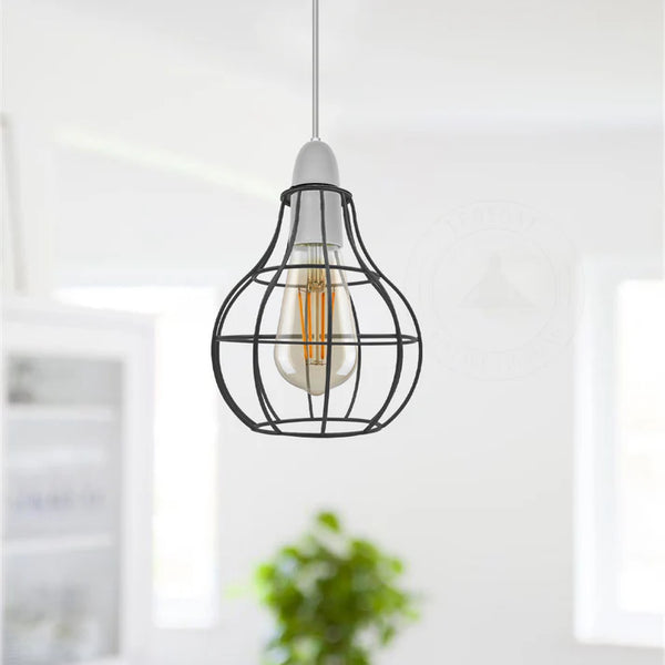 Abat-jour Cage Métallique Vase – Lustre Industriel Vintage E27