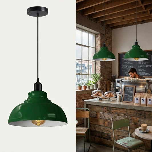 Vert Suspension Industrielle Vintage – Lustre Rétro Métal Plafonnier