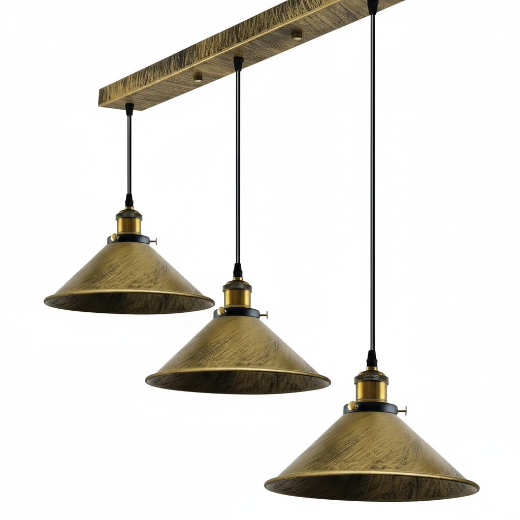 U-Do Suspension Luminaire Vintage 3 Têtes Lustre Cage en Métal Lampe Longue Pôle Noir décoration Chambre