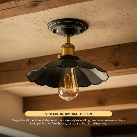 Vintage Plafonnier Industriel en Fer Métal Rétro Lampe de Plafond E27 Lumière Loft Bar Noire