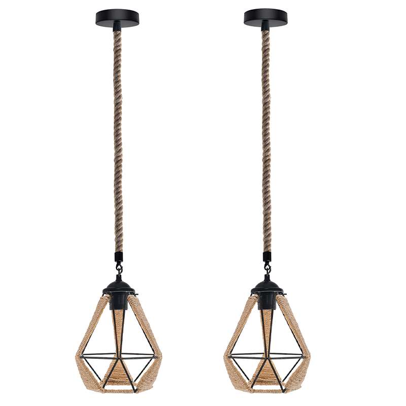 Hemp Rope Pendant Light Vintage Retro Loft Industrial Hanging Lamp-2 Pack