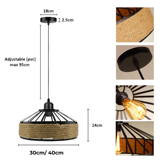 LEDSone Plafonnier Lampe Suspension 30/40 cm Corde de chanvre ~1512