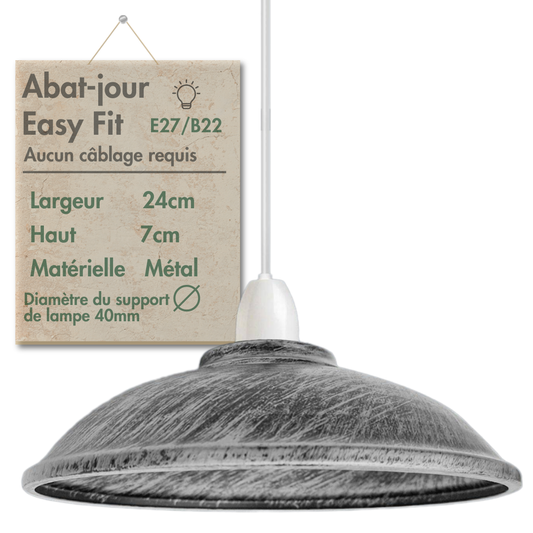 LEDSone Abat-Jour Métal pour Suspension 24 cm Style Industriel Rétro avec Plaque de Réduction ~ 1501