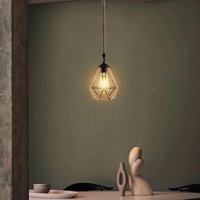 Hemp Rope Pendant Light Vintage Retro Loft Industrial Hanging Lamp-App 1