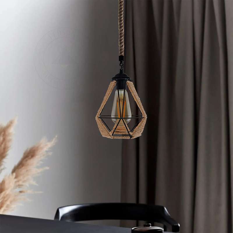 Hemp Rope Pendant Light Vintage Retro Loft Industrial Hanging Lamp-App 2