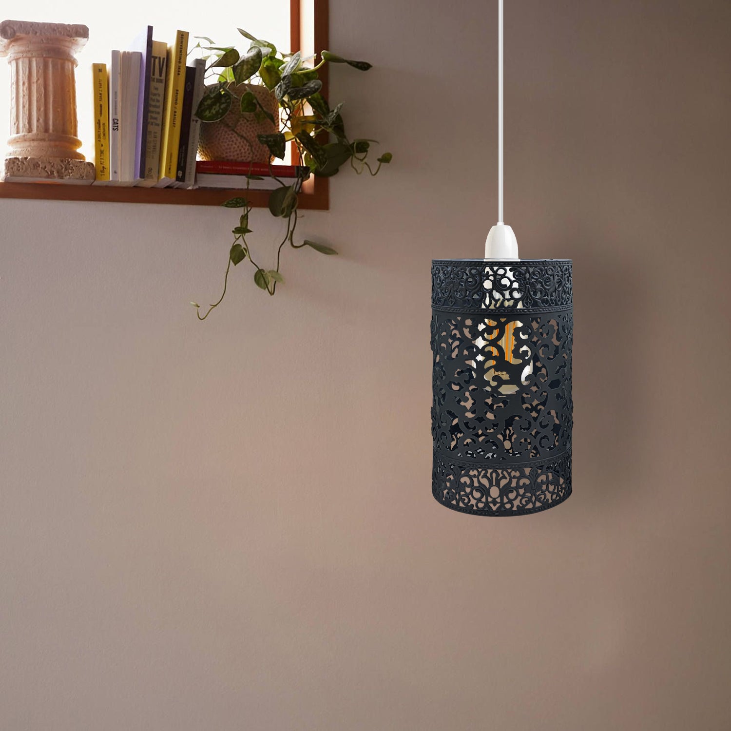 Black Easy Fit Black Drum Lampshade Metal Pendant Light Shade - Application Image 2