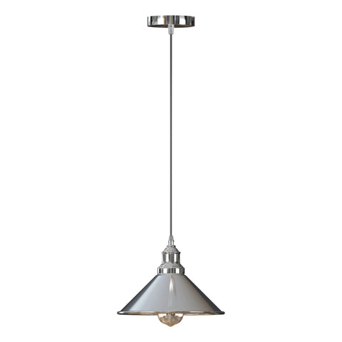 Éclairage suspendu de plafond simple Vintage industriel, abat-jour chromé à cône en métal, support E27 UK ~ 3817