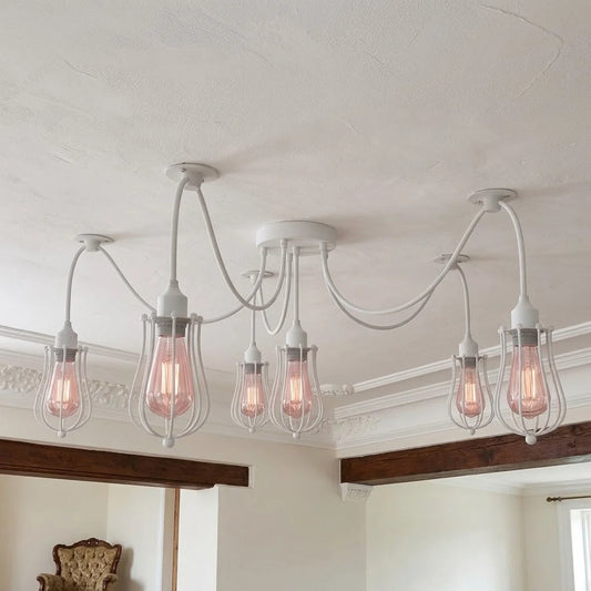 LEDSone Lustre Araignée Blanc 6 Lumières E27 avec Cage Métal ~1572