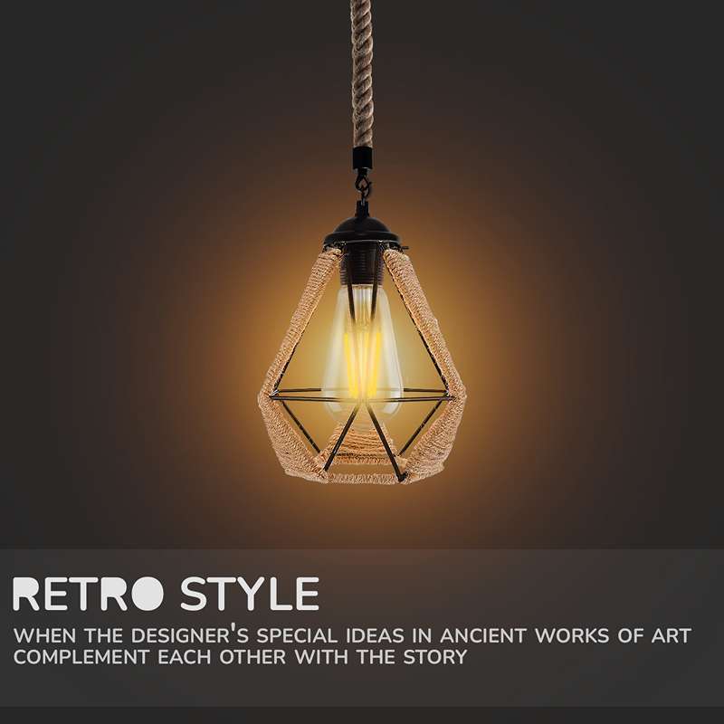 Hemp Rope Pendant Light Vintage Retro Loft Industrial Hanging Lamp-App 5