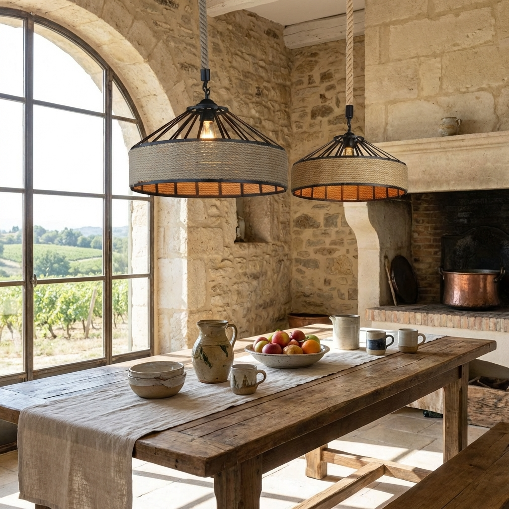 Suspension Rustique en Corde de Chanvre E27