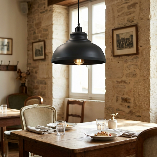 Suspension Luminaire Industriel Métal Noir - Lustre Rétro E27 - LEDSone ~1993