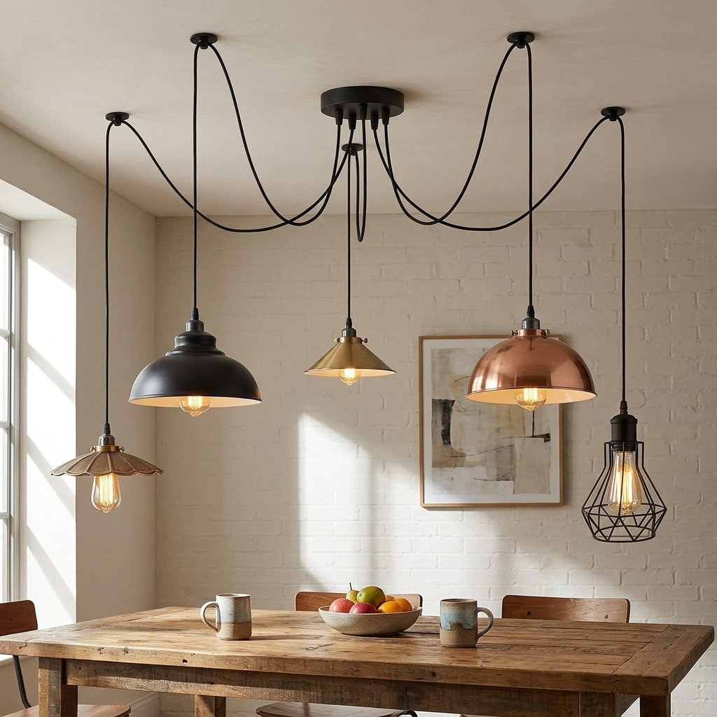 plafonnier industriel 5 bras métal loft