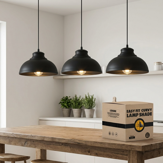 LEDSone Lot de 3 Abat-jours de Plafond en Métal Noir Vintage 29cm ~2121