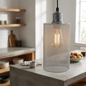 LEDSone Suspension Luminaire Cage Métal Abat-Jour Blanc Moderne E27 ~ 3444