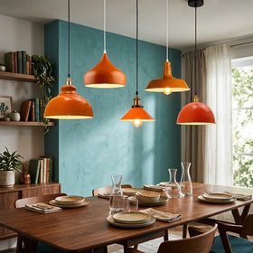 LEDSone Suspension Luminaire Industrielle en Métal E27 Orange Cuisine et Table à Manger ~2176
